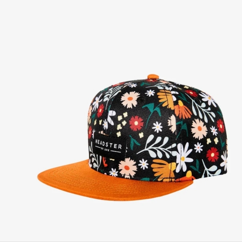 Kids Headster Floral Snapback Cap - Orange and Black NEW